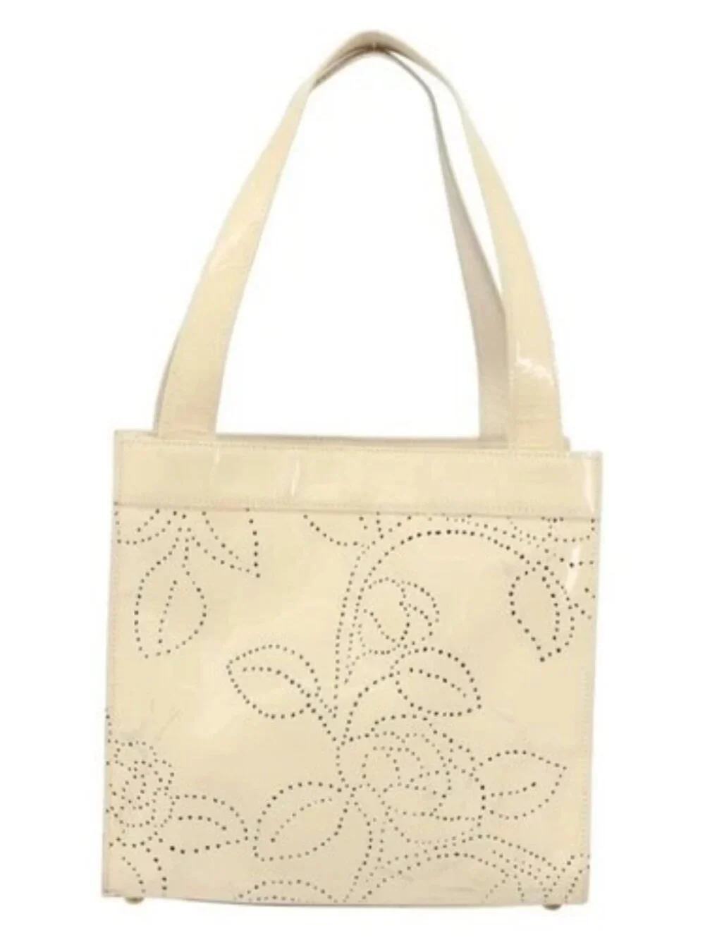 CHANEL Camelia Shoulder Bag Patent leather Ivory Gold CC Auth 161438